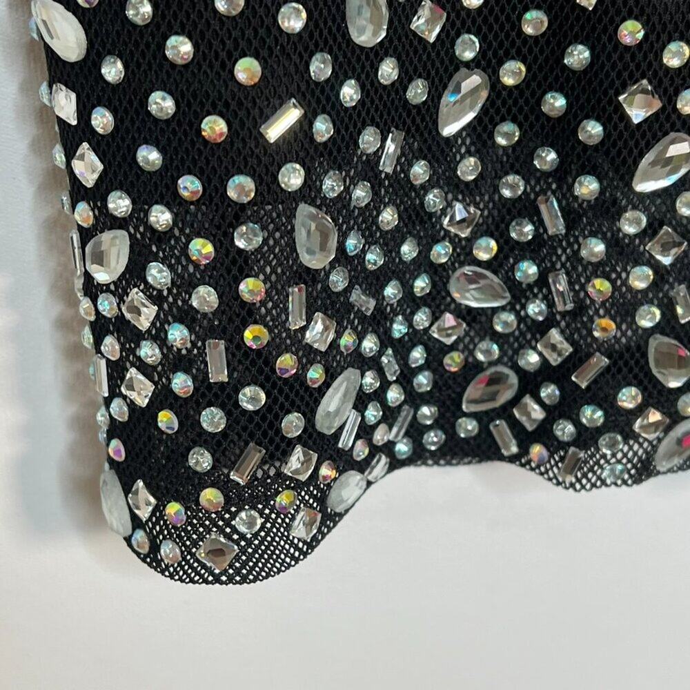 Banjul Beaded Rhinestone Black Bodycon Mini Formal Dress Womens L NWOT - Picture 7 of 16